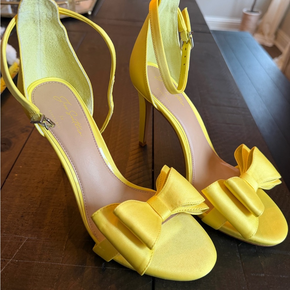 Gianni Bini x Jess Southern Claris satin bow dress sandals in lemon custard